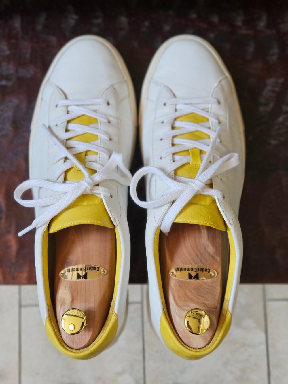 KOIO Men's Capri Full-Grain Leather Sneakers, White/Yellow, Sz EU 46 US 13 - Picture 6 of 16